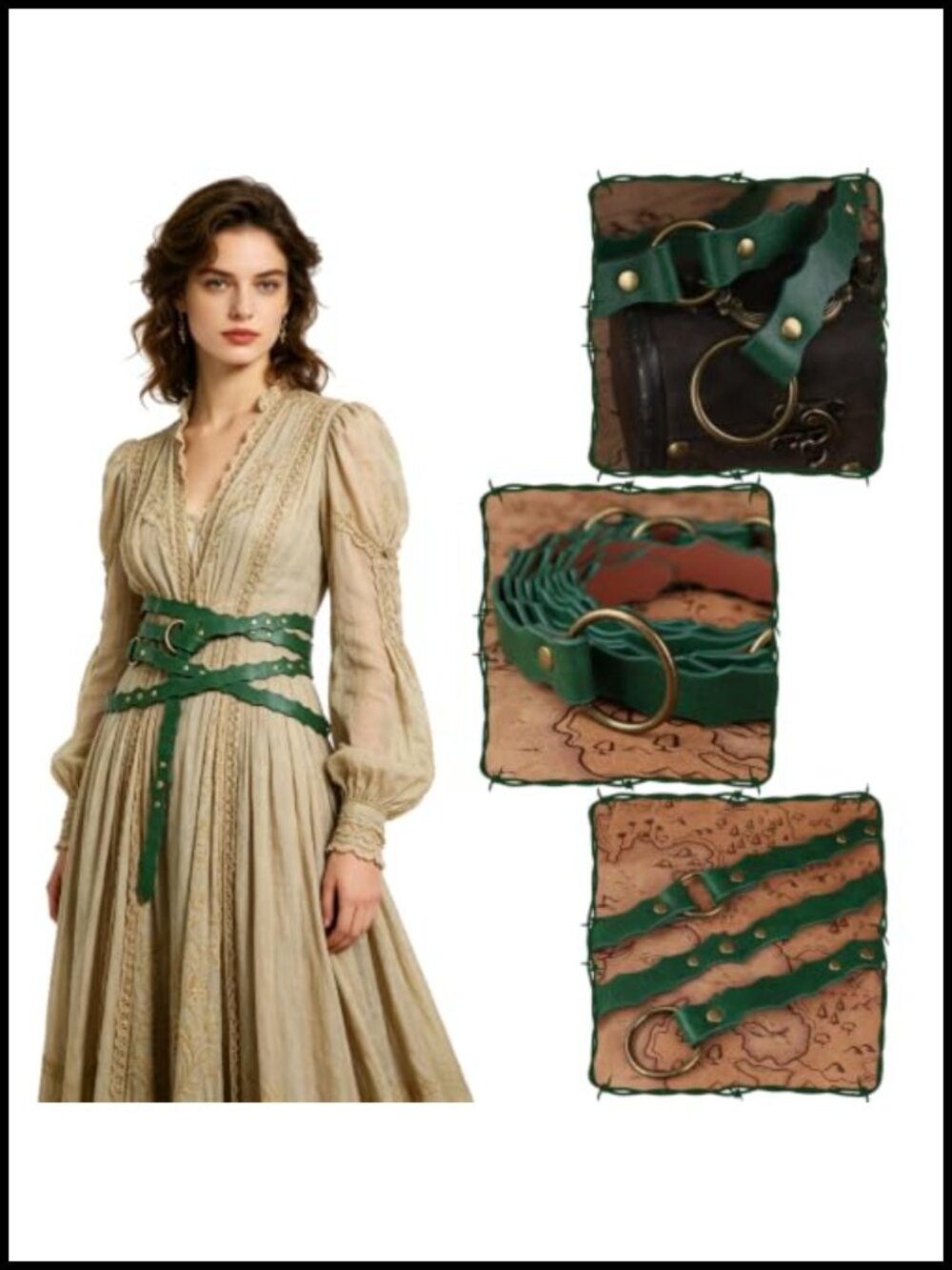 Medieval DIY Faux Leather Metal Chain Belt, Vintage Adjustable Thin Belt for - Picture 2 of 6